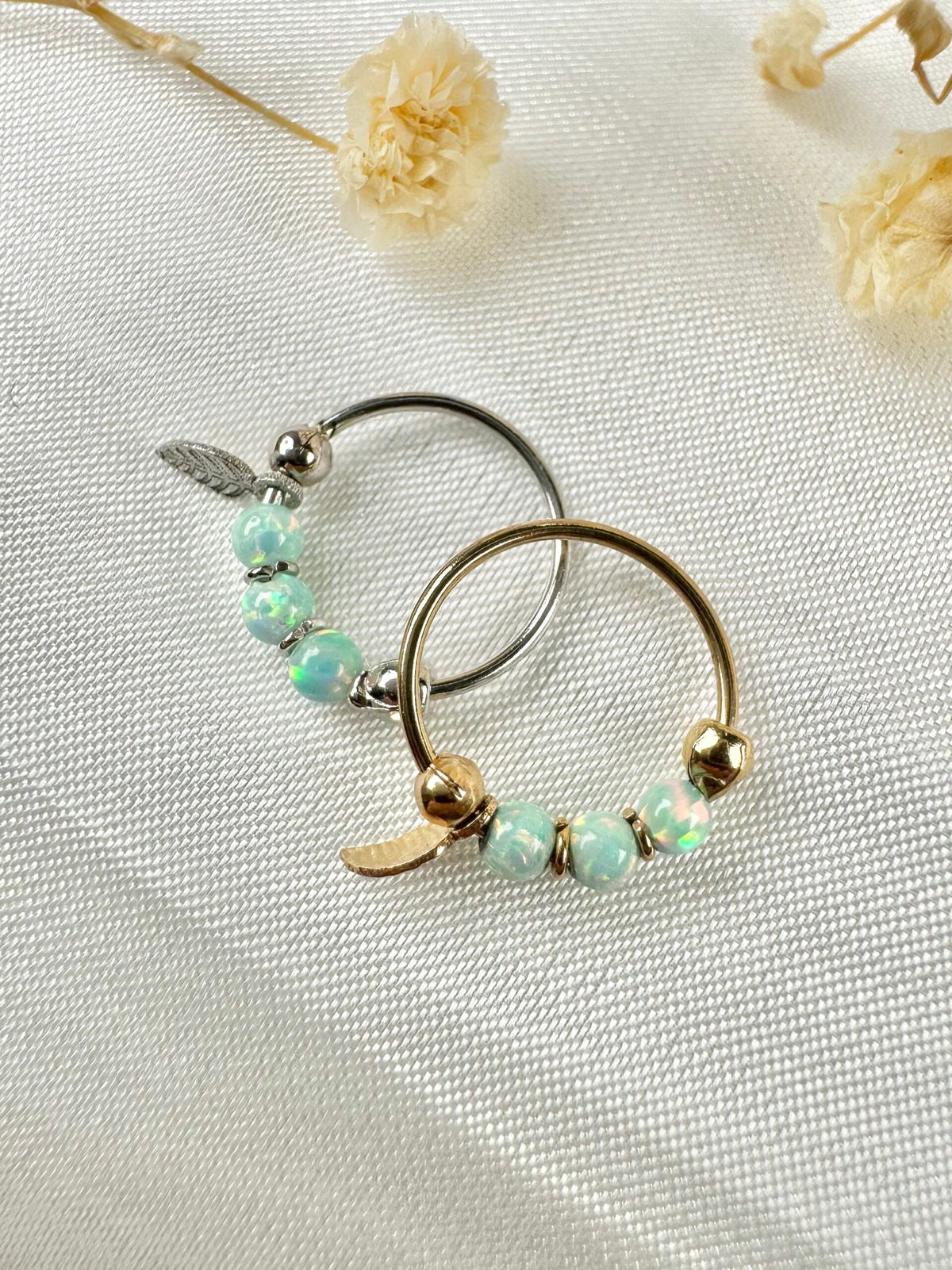 עגיל פירסינג - חישוק אופל מנטה ונוצה